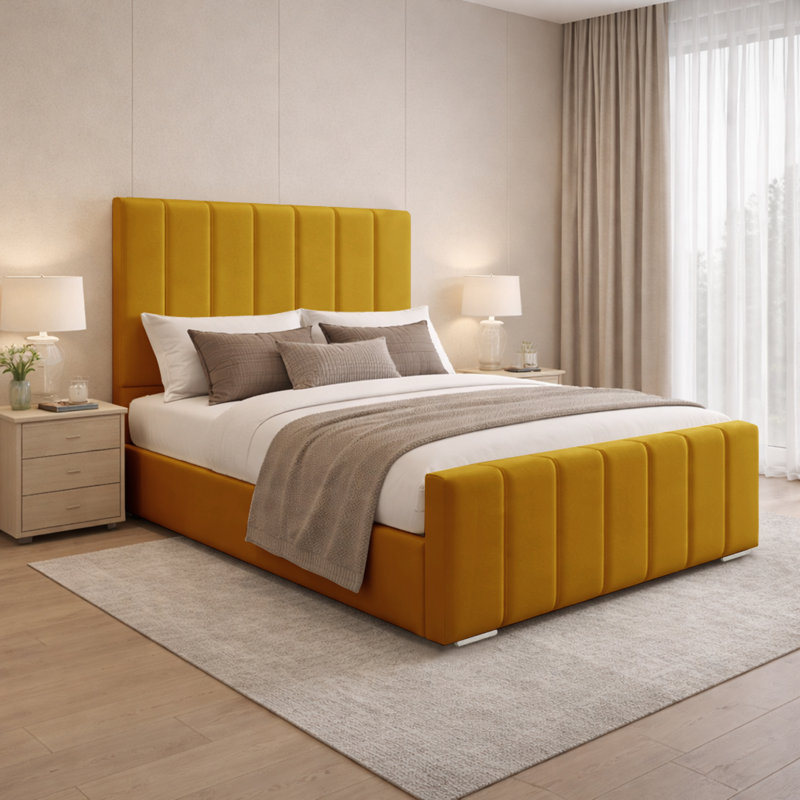 Connell Upholstered Bed Frame, Double (4'6), Turmeric