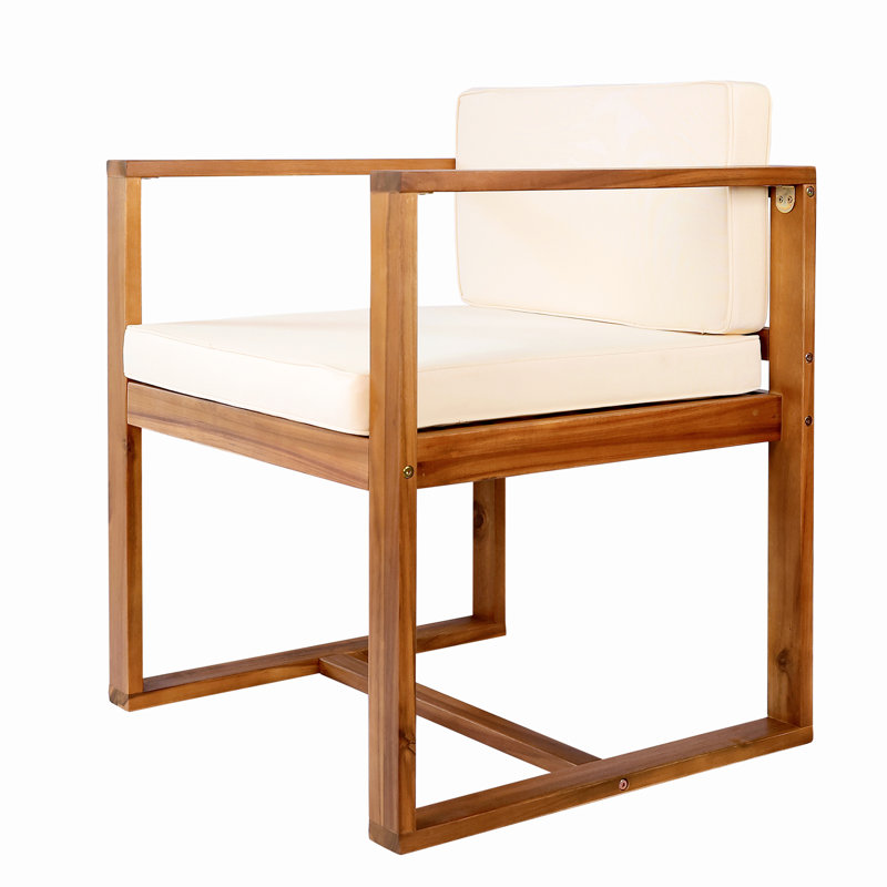 Of 2 Patio Dining Armchairs - For Comfort Open Lasting Support Thick Foam Seat Robust Wood Frame & Beige Trait Easy Installation Clarification Chairs   2  Unrivaled Sitting Back Cushion Design Method
