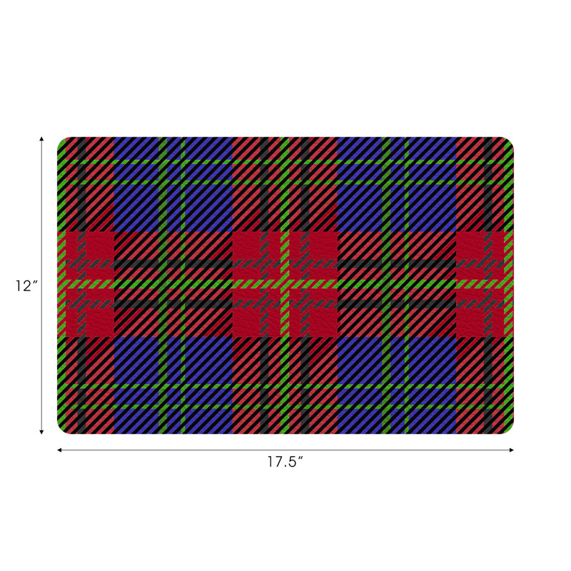 Tartan Vegan Leather Rectangle Pebble Placemat, Blue