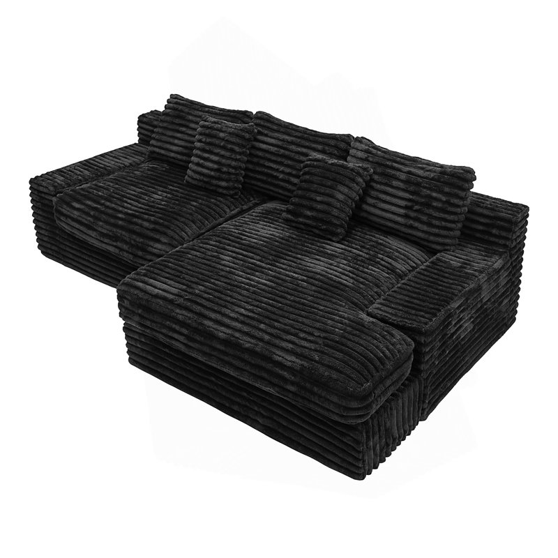 118.1*66.9"Modular Sectional Sofa Seat,Upholstered Compressed Couch, Black Corduroy, Right Hand Facing