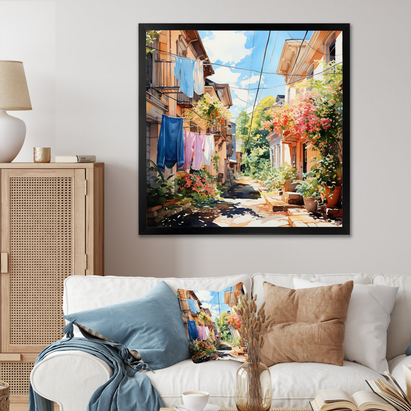 «Italian Village», reproduction de scène rustique sur toile - Jour de lessive en Italie II, H 16 po x l 16 po x P 1 po
