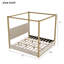 Très grand lit plateforme tapissier avec tête de lit et structure en métal, beige-873900353