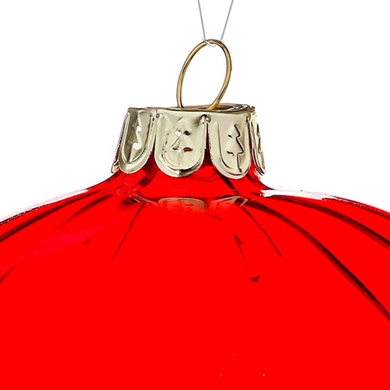 5" Glass Clear Stripe Ball Ornament, Red