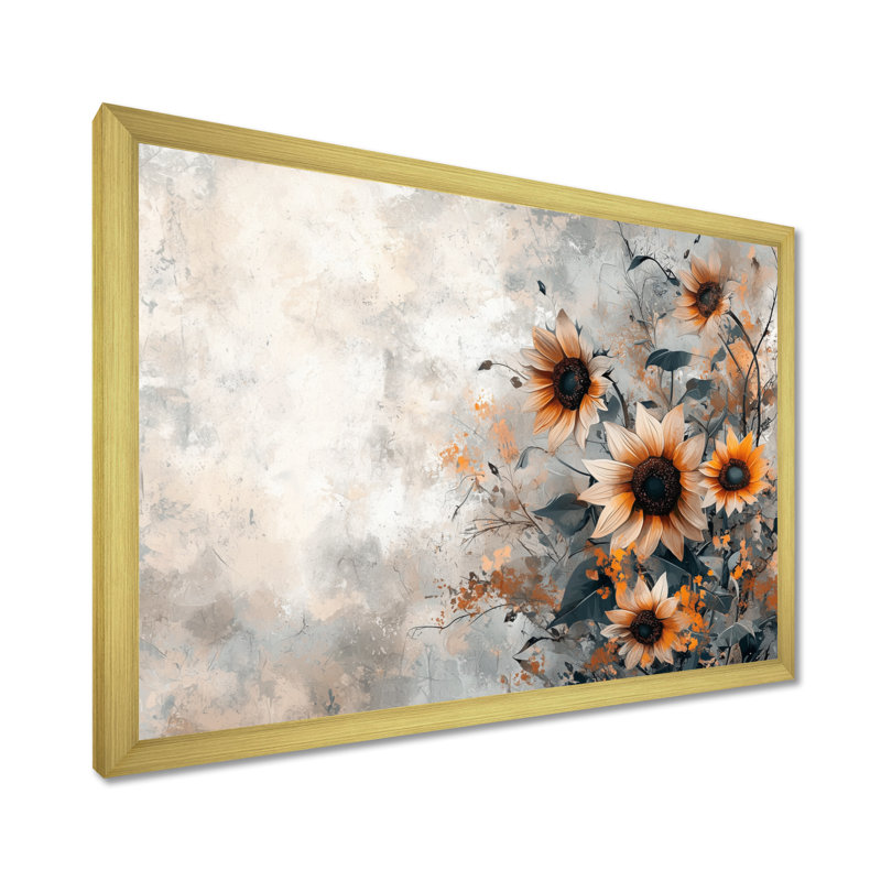Donaho - Floral Wall Art, H 16 po x l 32 po, Reproduction encadrée, Doré