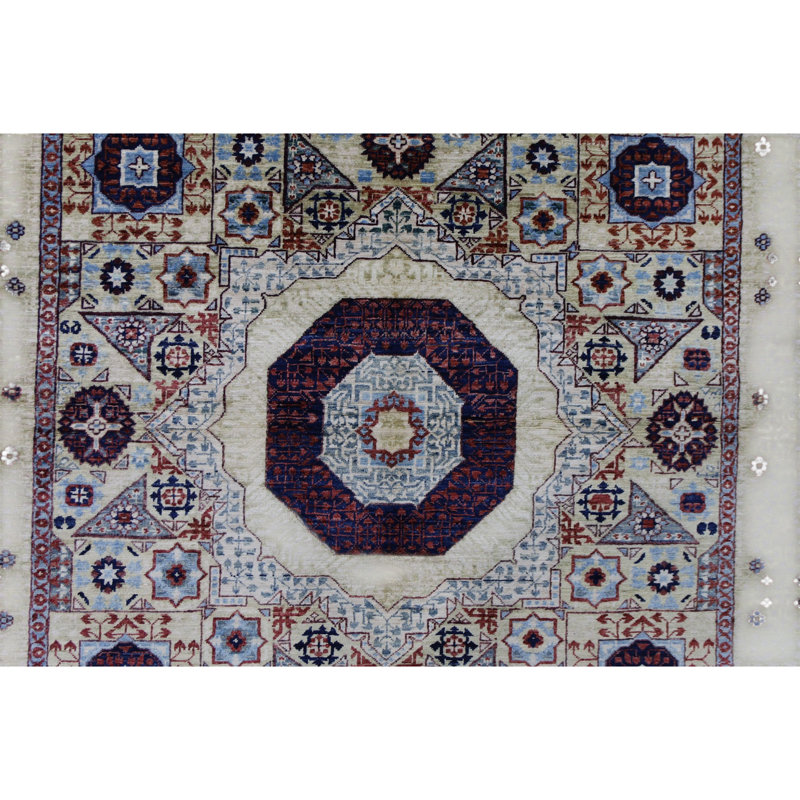 Hand Knotted Wool Area Rug in Beige