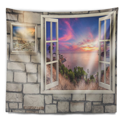Paysage avec fenêtre sur une magnifique tapisserie