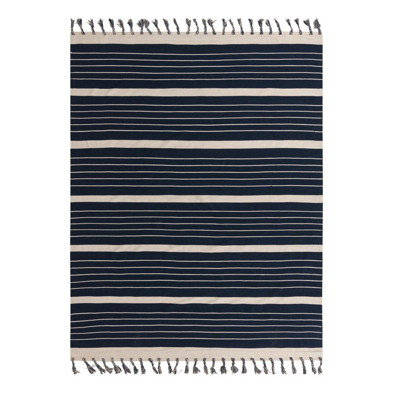 Iustin Cotton Striped Indoor Rug, Rectangle 9' x 12'