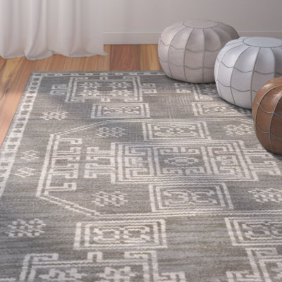 Tapis gris en laine / coton noué à la main Alimatou
