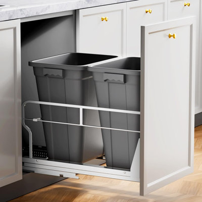 Double 40QT Pull Out Trash Can Under Cabinet, Heavy Duty Under Sink Garbage Bin Kit