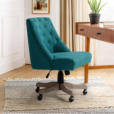 Chaise de travail capitonnée à boutons H 38,5 po Vail avec base en bois manufacturé et massif