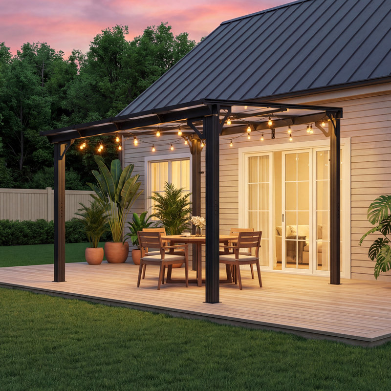 10 ft. W x 8 ft. D Hardtop Sloping Roof Pergola Gazebo, Outdoor Aluminum Frame Pergola for Patio or Backyard, 8x10 FT