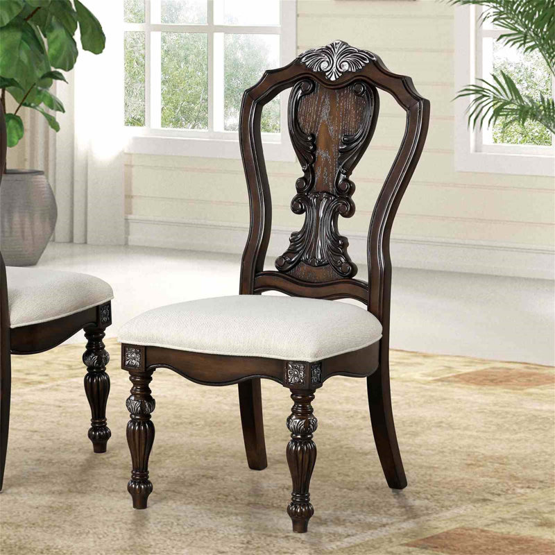 Ensemble de chaises d'appoint de style traditionnel 2 pièces avec corbeaux ornés et finition brun foncé pour des salles à manger élégantes