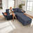 Fluffy 2-in-1 Loveseat & Chaise Lounge with Hidden Storage, Double Ottomans & Table-988749400