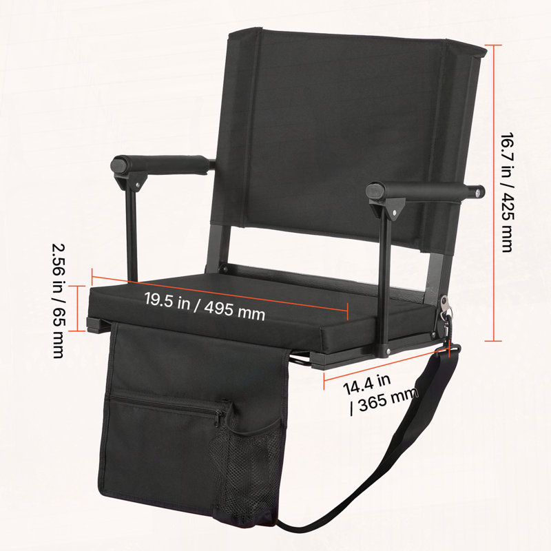 Stadium Seat with Armrests, Thick Cushion, and Shoulder Strap
