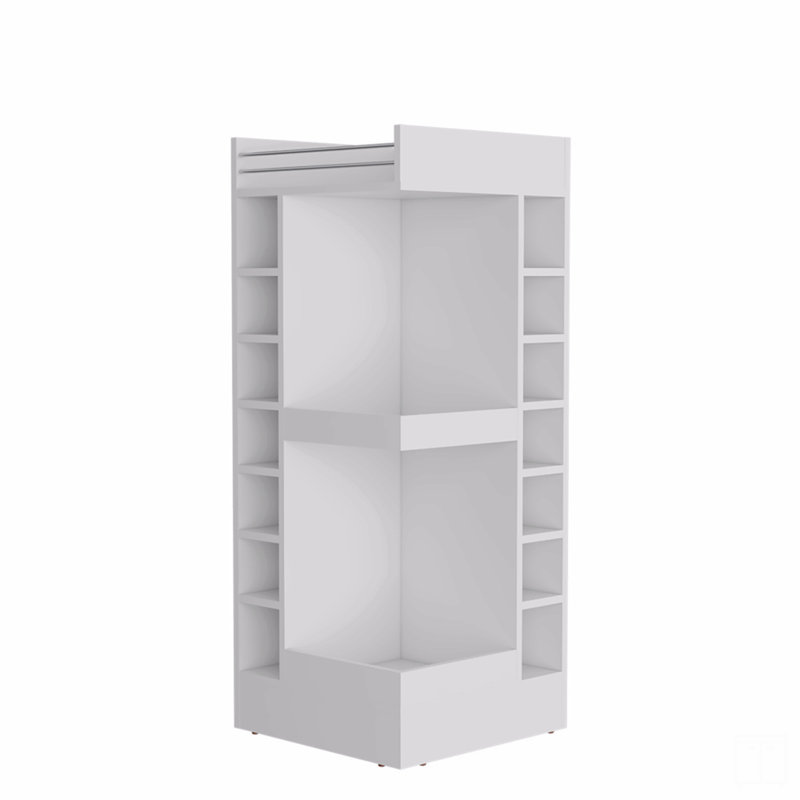 White Corner Bar Cabinet With Wine Rack And Open Shelf, White