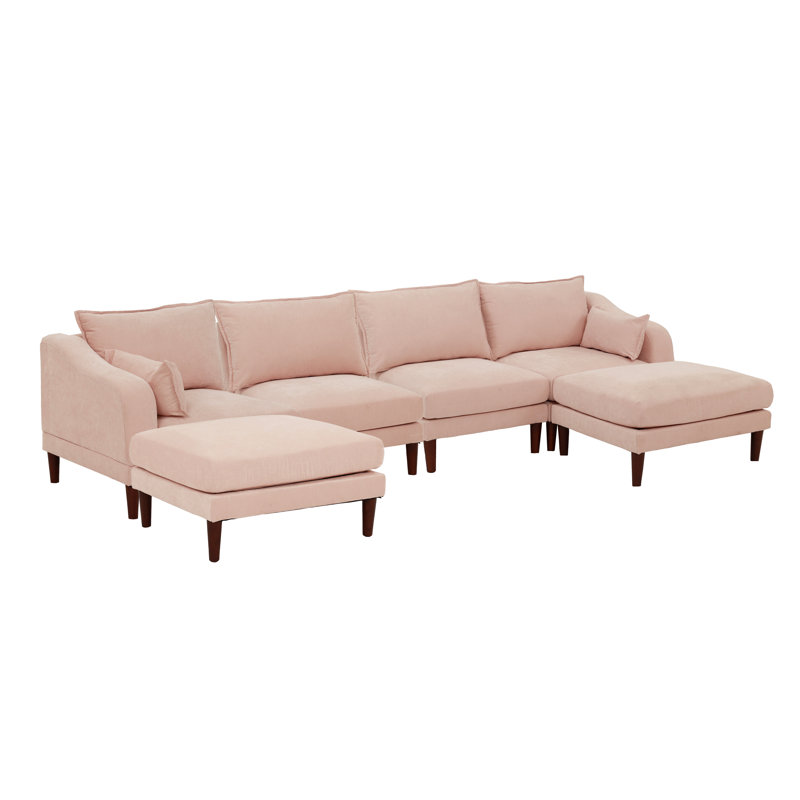 Angellina Upholstered L-Shaped Sectional Reversible, Pink Polyester Blend