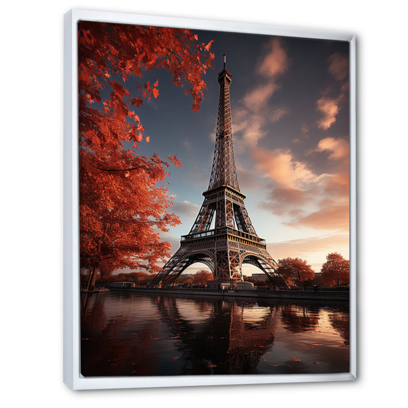 Iyaaz France Eiffel, enchantement sur toile, H 32 po x l 16 po x P 1 po, Cadre flottant blanc