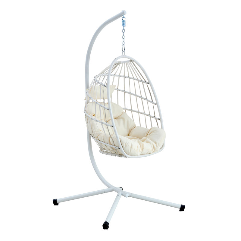 Chaise suspendue en fer robuste avec tissage en osier - Balançoire pour une personne pour l'intérieur et l'extérieur (blanc)