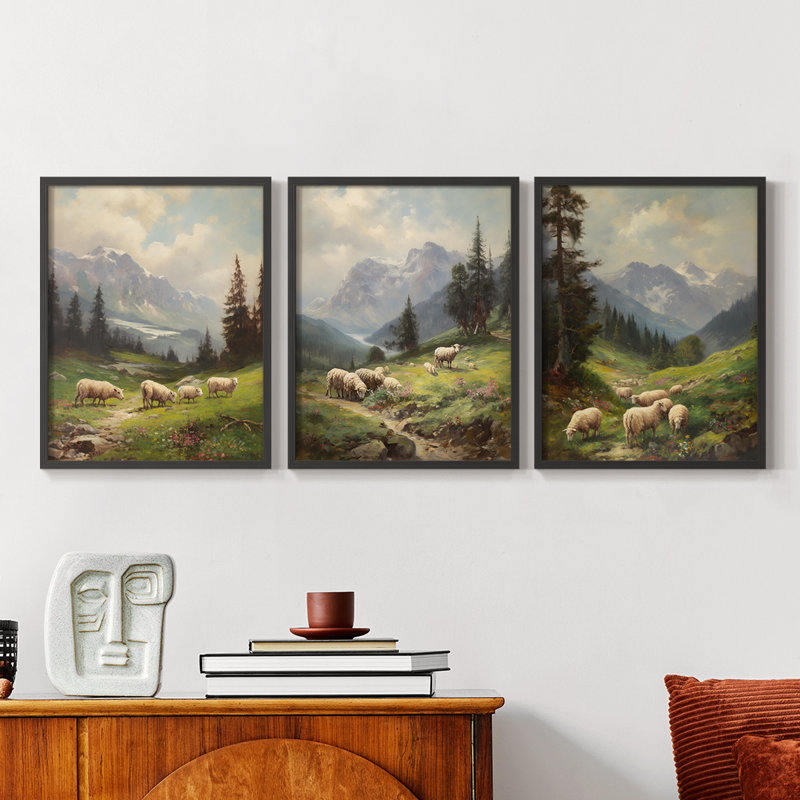 Lanscape Study Series C -Set of 3 Fric Giclee Prints -Prêt à accrocher, Noir, noir, noir, noir, H 20 po x l 48 po