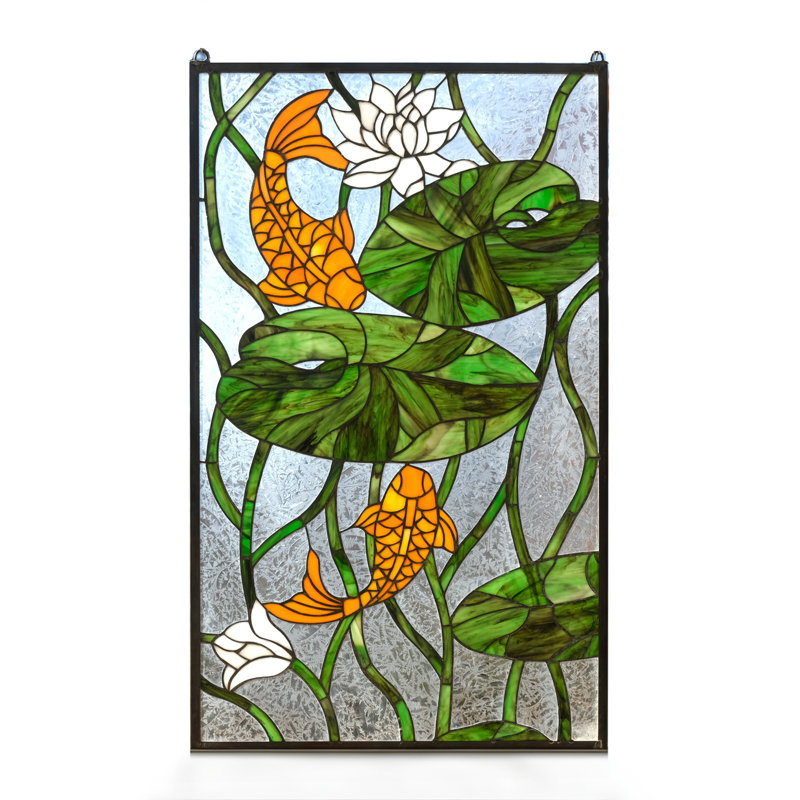 Vitrail de fenêtre en verre coloré à motif de feuilles de Lotus