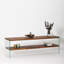 Meuble télé moderne avec cadre 100% verre trempé et 100% bois massif, 55,1 x 17,7 x 13,8 pouces | Couleur brune naturelle, design élégant | Démonté pour un assemblage facile, parfait pour la décoration du salon-498166623