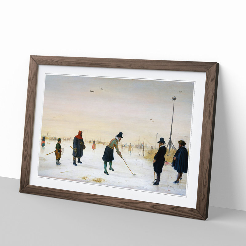 Playing Golf on the Ice by Hendrick Avercamp - Framed Print, 27cm H x 36cm W x 2cm D, Walnut Framed