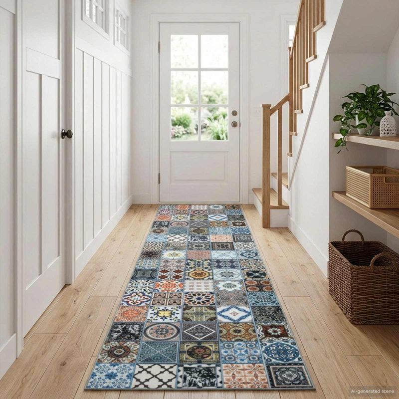 Geometric Area Rug, Blue, Rectangle 100 x 150 cm