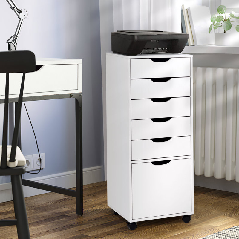 Pasqualine 38'' Tall 5-Drawer and 1-Door Office Storage Cabinet, White