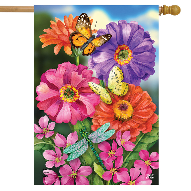 Drapeau de Zinnias In Bloom Spring House