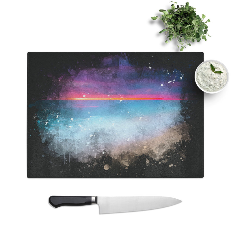 Tempered Glass Pink Sunset Chopping Board, 28.5 cm x 39 cm