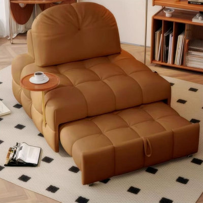 Canapé-coussin en cuir véritable brun caramel