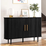 47" Sideboard Buffet Cabinet with Storage Cabinet with Tambour Slide Doors&Shelves, Fluted Storage Cabinet with Curvy Edge, Accent Console Buffet Cabinet,