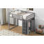 Lit mezzanine double en bois avec garde-robe intégrée et tablettes de rangement, lumière DEL, gris