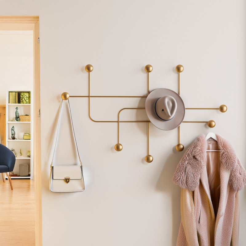 Metal 10 - Hook Wall Mounted Coat Rack, Gold