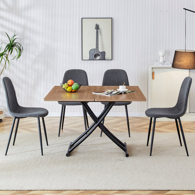 Adjustable Height Multifunctional Mdf And Linen Table For Dining, Study, And More