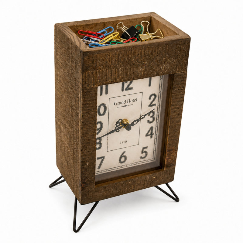Industrial Quartz movement / Crystal Tabletop Clock in Brown