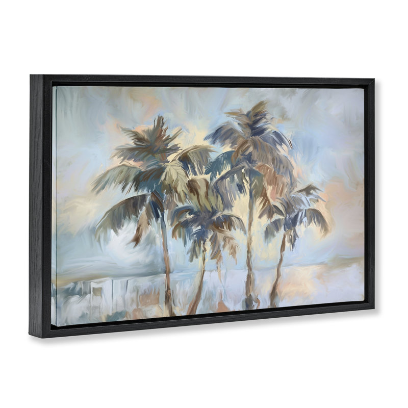 Cadre flottant Cool Palm Trees Sunrise, design par Ramona Murdock, H 21 po x l 31 po, Cadre flottant noir de jais