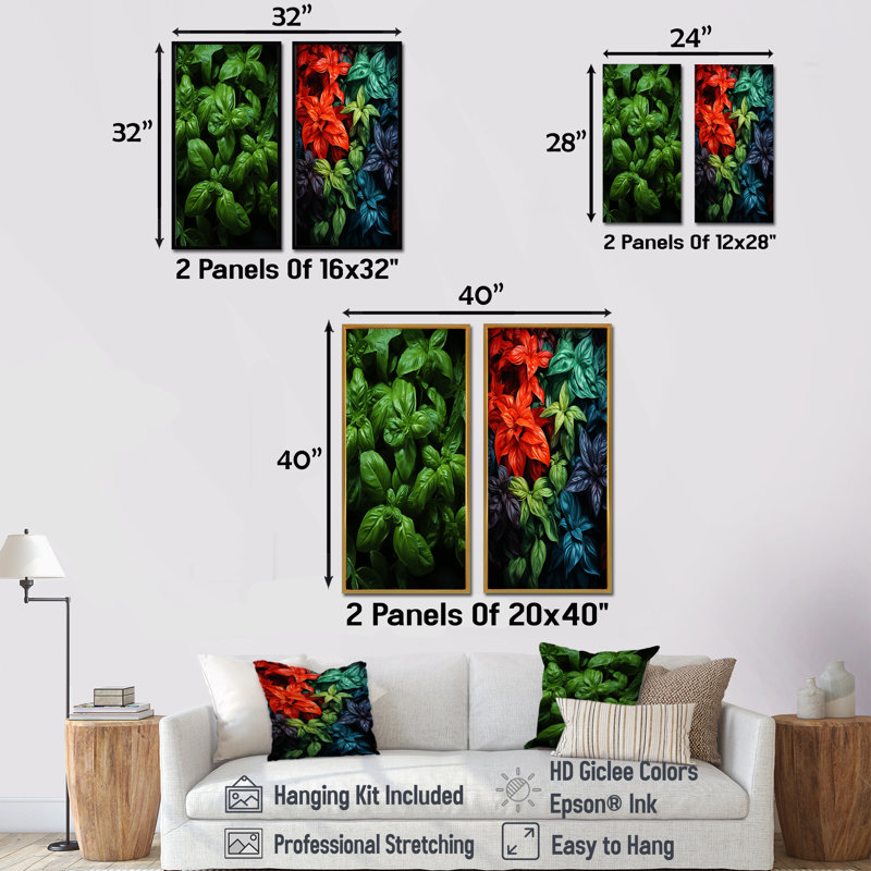 Herbes Basil Vibrance IV - ensemble de 2 reproductions d'art mural Herbes, Cadre flottant doré, H 28 po x l 25 po