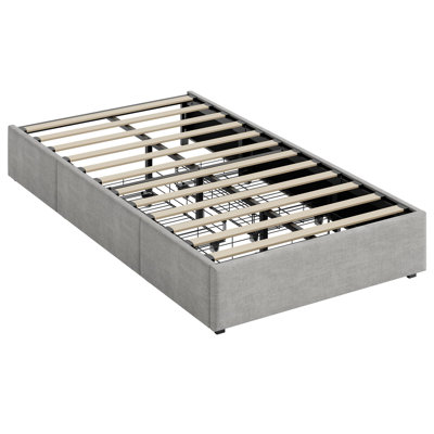 Twin Size Platform Bed Frame with 3 Storage Drawers Light Gray | Upholstered,No Headboard,Mattress Foundation with Wooden Slat Support,No Box Spring Needed,Easy Assembly,Quiet Operation