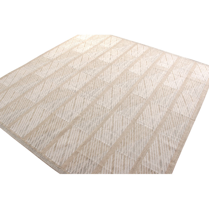 Scandinavian Hand Knotted Wool Geometric Area Rug, Rectangle 12' x 15'