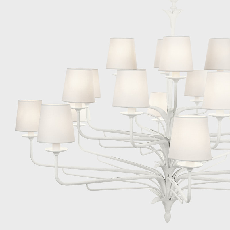 Amalfi 50" Three-Tiered Chandelier in Plaster White with Linen Shades