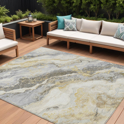 Tapis intérieur lavable abstrait doré 9 pi x 12 pi