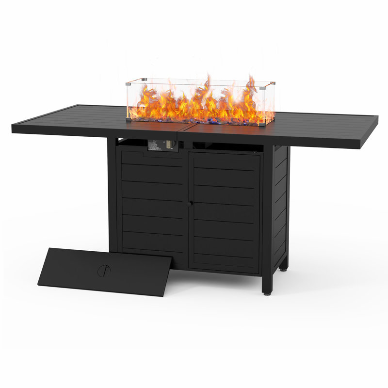60'' Outdoor Propane Firepit Table, Rectangular Aluminum Propane Smokeless Fire Pit Table with Wind Guard, Lid
