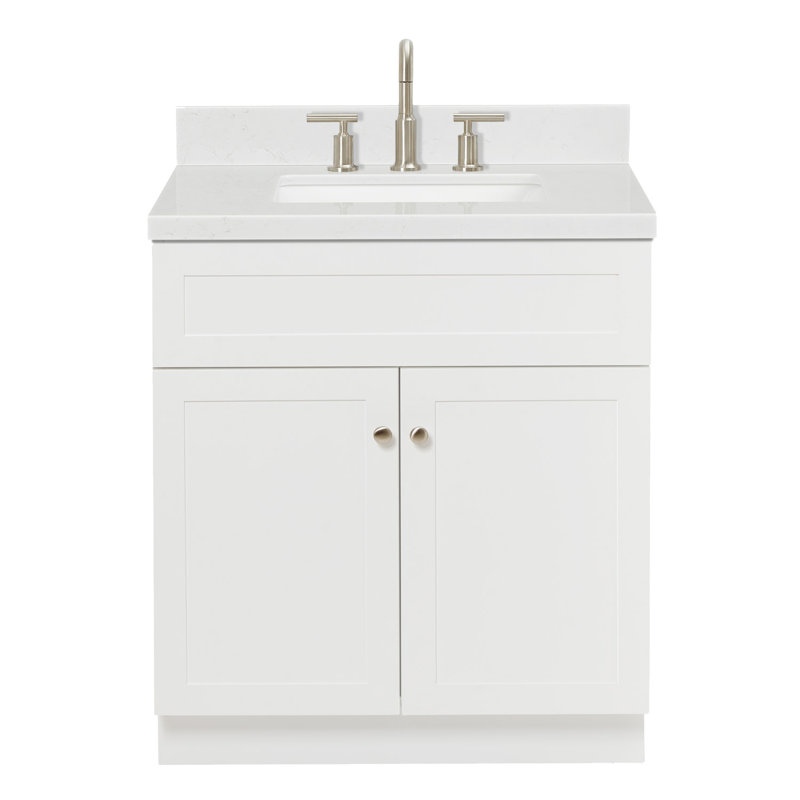 Ariel Hamlet 30 In. Bathroom Vanity With Carrara Quartz Countertop 1.5 Edge, White