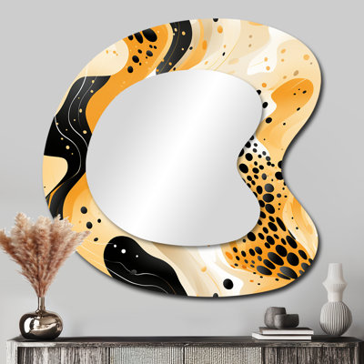 Reproduction de guépard moderne orange et noir - miroir asymétrique imprimé animal, miroir mural unique de forme unique orange, impression d'art en métal