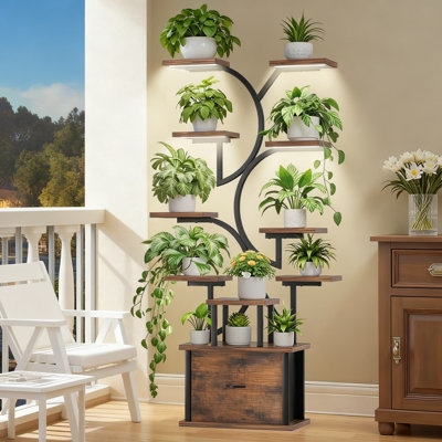 Indoor Plant Stand With Grow Lights - 11 Tier Tall Plant Shelf With Storage Drawer, 65-Inch Corner Plant Display Rack For Multiple Plants In Living Room, Bedroom, Patio