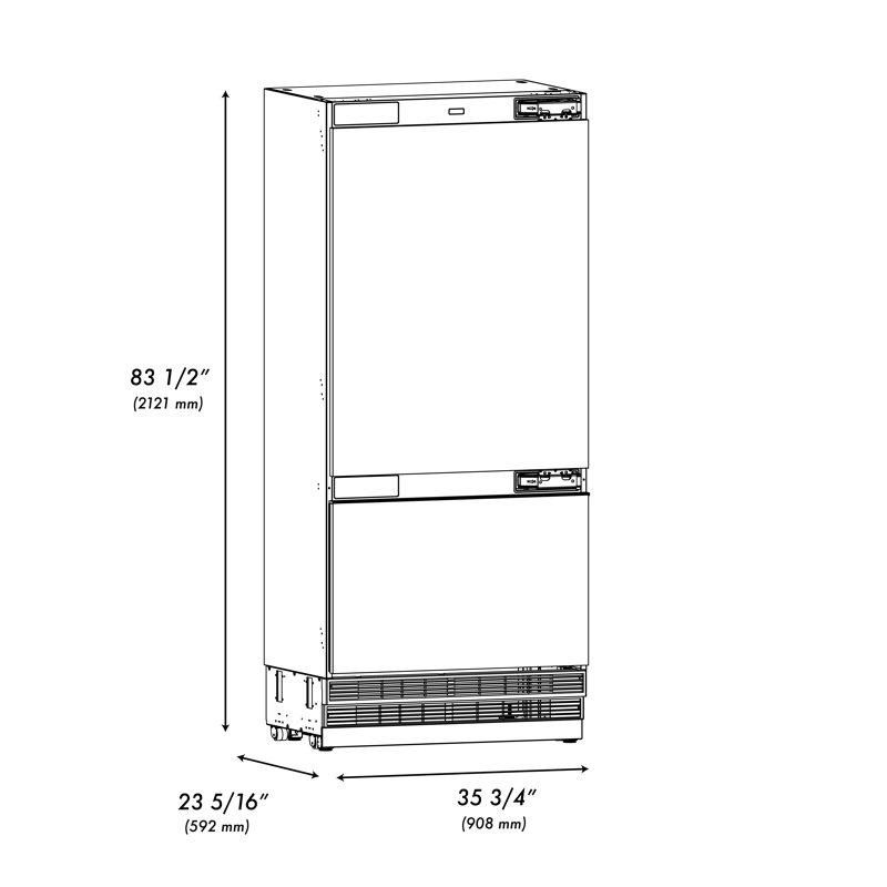 ZLINE Autograph 36 in. Panel Ready Refrigerator w/ Gray Interior and Black Accents, Panel Ready/Graphite Gray/Polished Gold