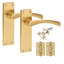 Golden Grace 5 Pairs Victorian Design Astrid Door Handle Internal Pack Satin Brass Finish - Bathroom and Lock Set with Hinges - 150mm x 40mm