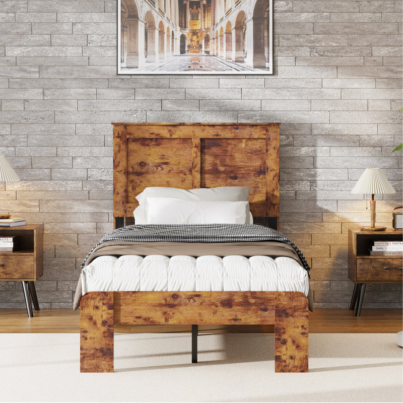 Structure de lit simple, structure de lit plateforme en bois, pas de bruit, pas besoin de sommiers, outils faciles à assembler, grand espace de rangement sous le lit, couleur brun clair