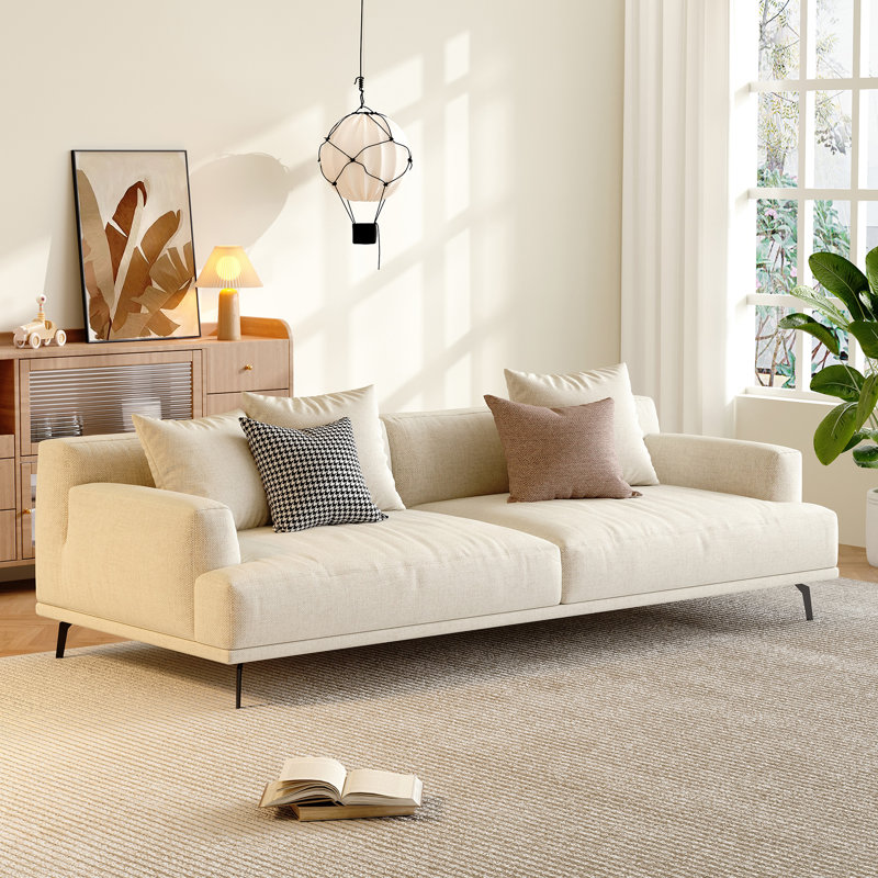 Modern Minimalist Sofa With Cotton-linen Fabric, Solid Wood Frame And High-elastic Sponge Seat Cushion Light Beige